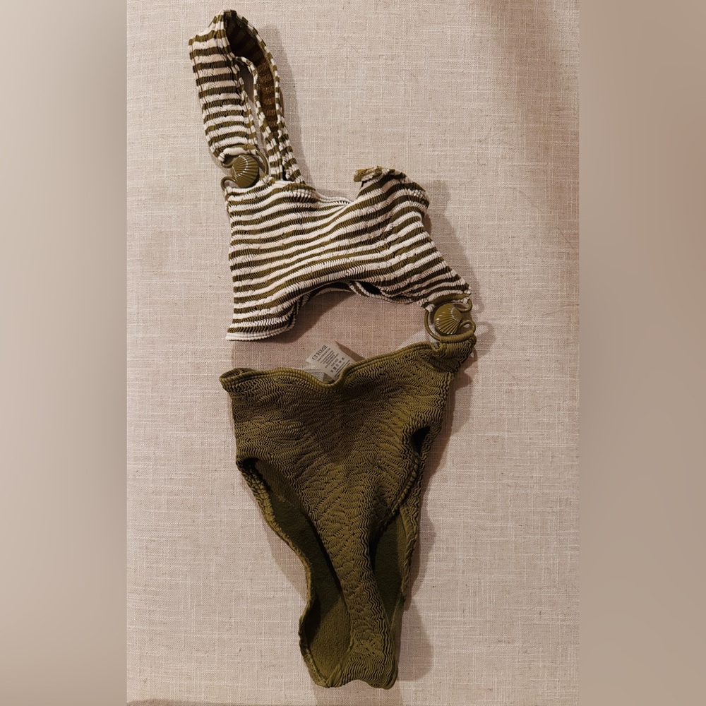 Chic Striped Olive Swim One Piece